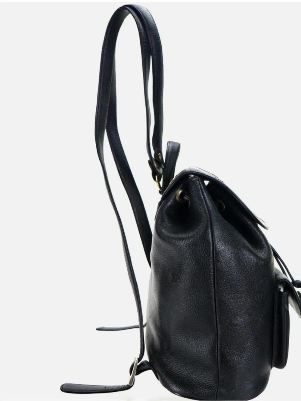 MCM Black Leather Drawstring Backpack (magnetic snap is missing)